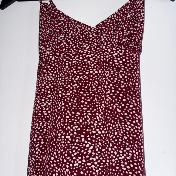 Shein Elegant Burgundy Polka Dot Flowy Dress - Picture 2 of 6